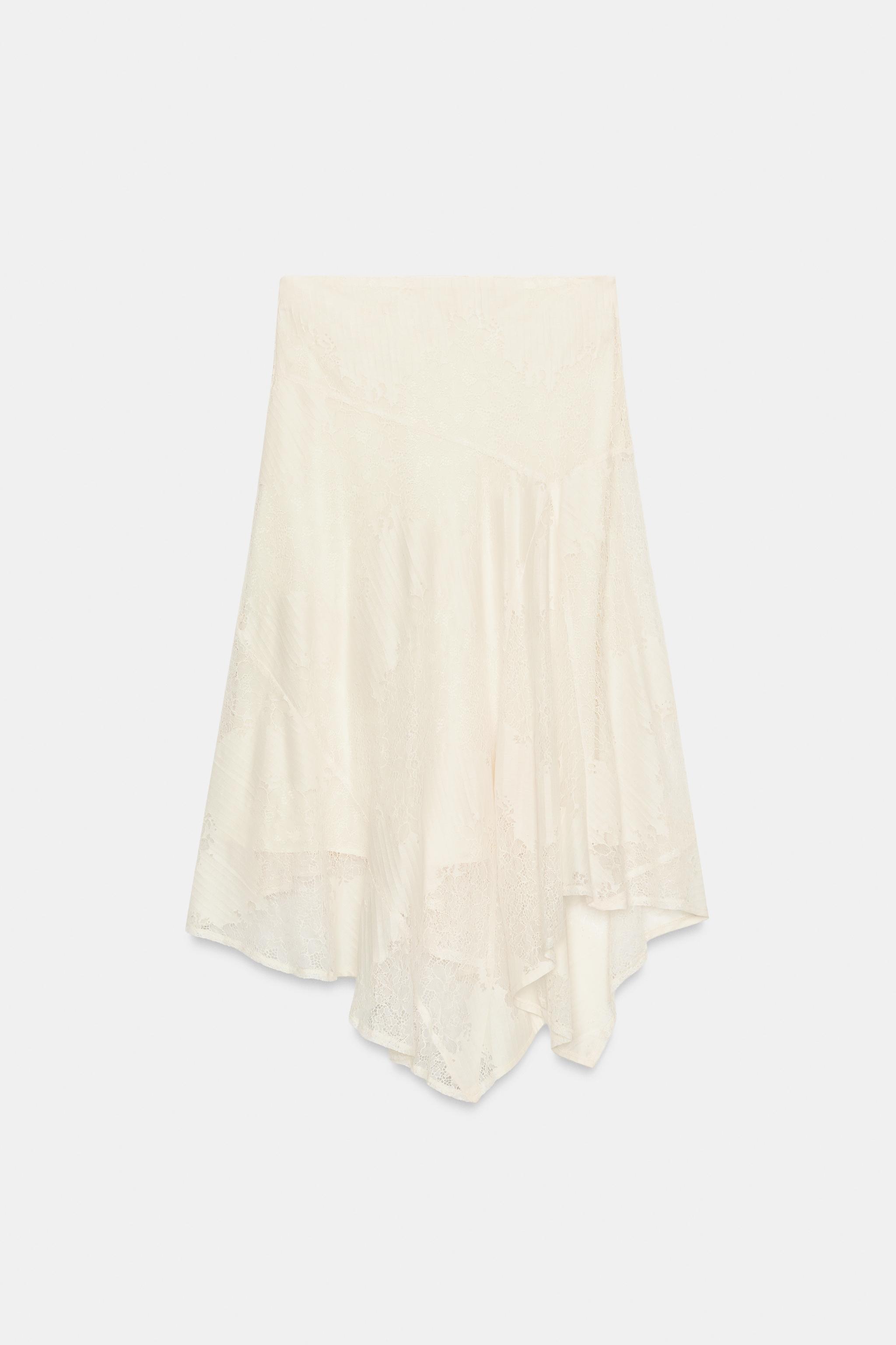 ASYMMETRIC LACE MIDI SKIRT